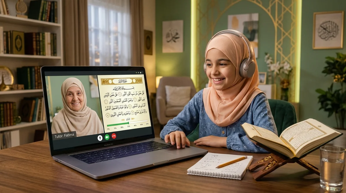 Young girl learning Holy Quran online in Qatar with certified female tutor